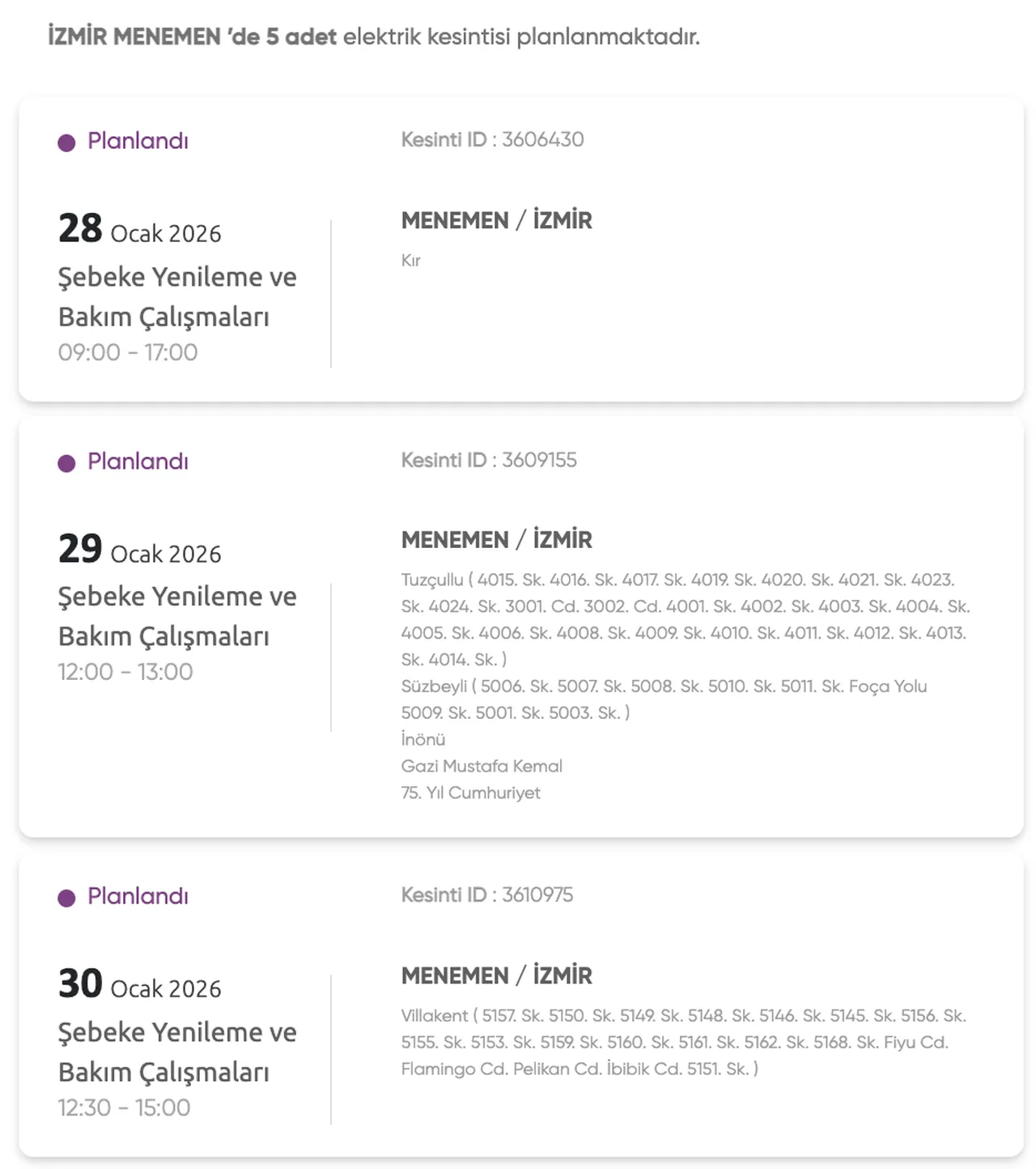 Gediz Elektrik kesintisi 28-29-30 Ocak listesi: İzmirde elektrikler ne zaman gelecek?