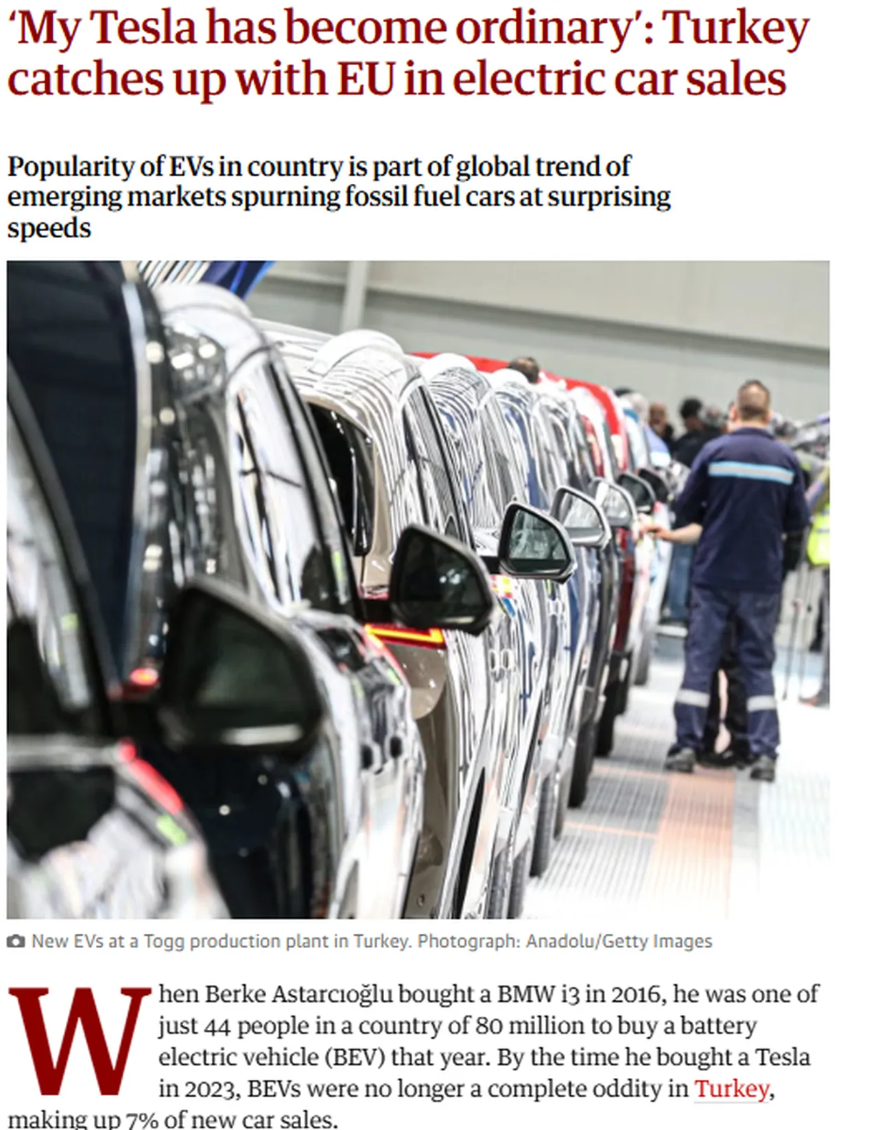 İngiliz basınından TOGGa övgü!  Türkiye eletrikli otomobil pazarında bölgenin lideri haline geldi