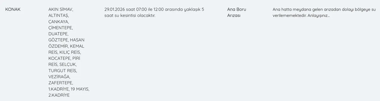 İzmir su kesintisi 29 Ocak: İZSU kesinti sorgulama ekranı (Konak, Buca, Karabağlar, Gaziemir)