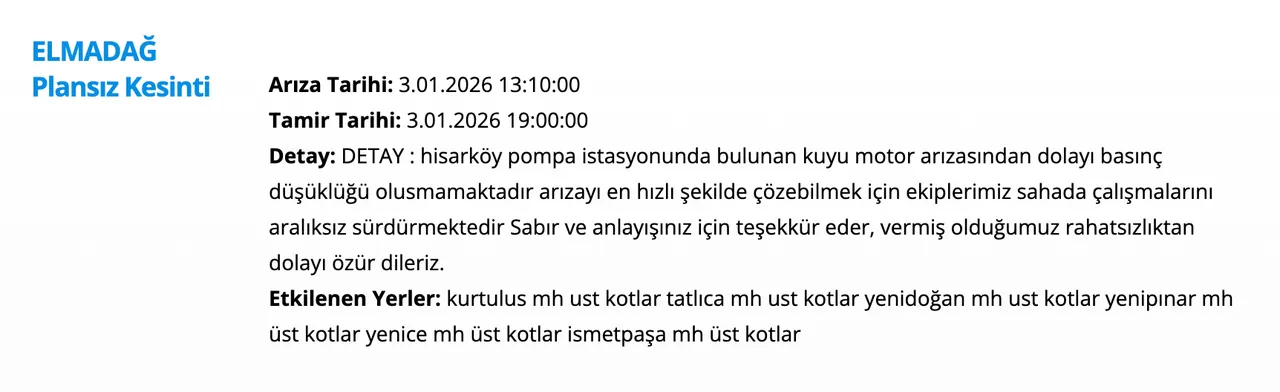 3 Ocak ASKİ su kesintisi sorgulama ekranı: Ankarada sular ne zaman gelecek? (Keçiören, Yenimahalle, Elmadağ)