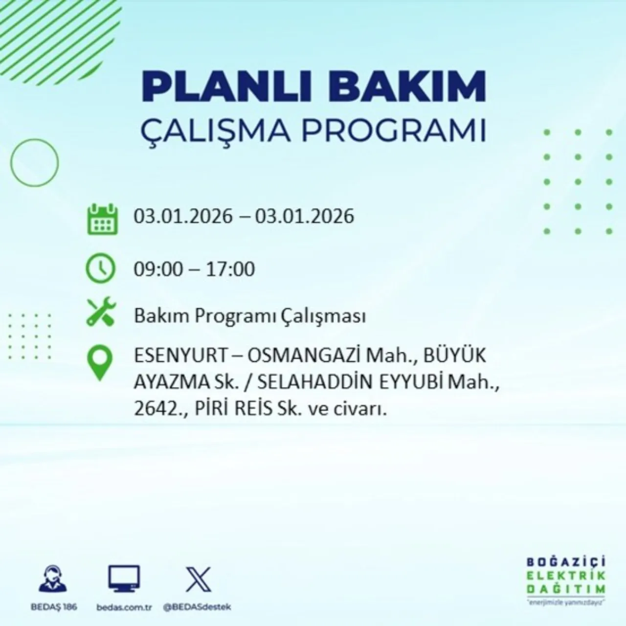 3 Ocak İstanbul elektrik kesintisi