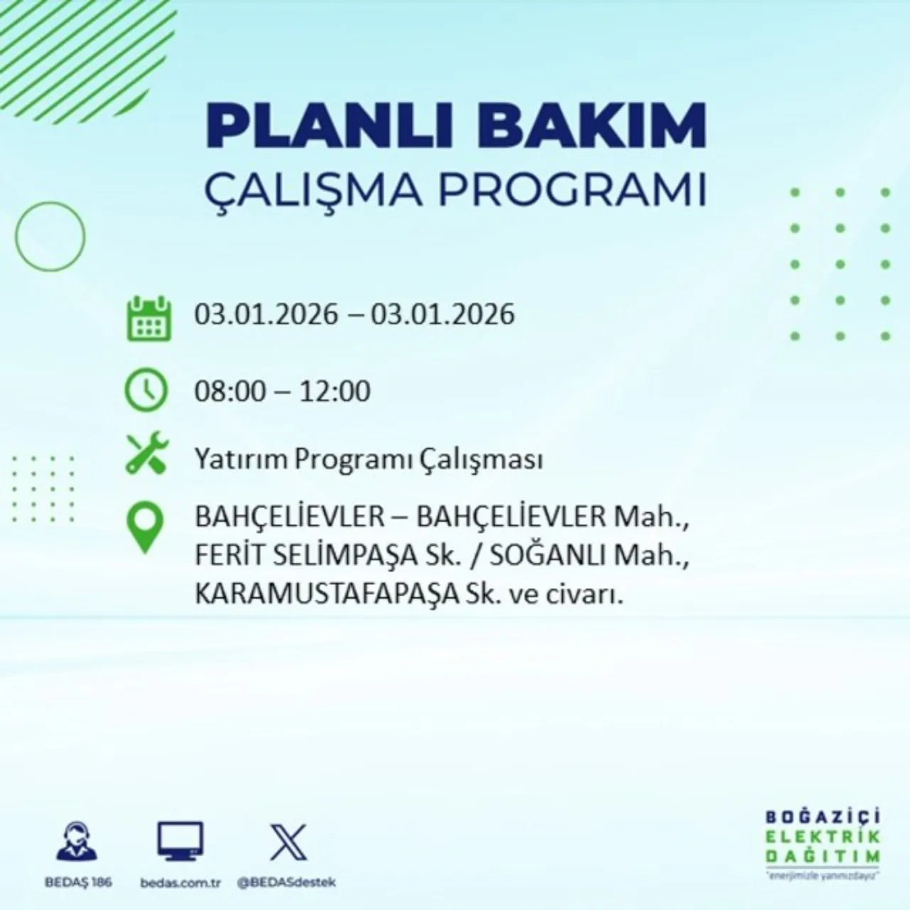 3 Ocak İstanbul elektrik kesintisi