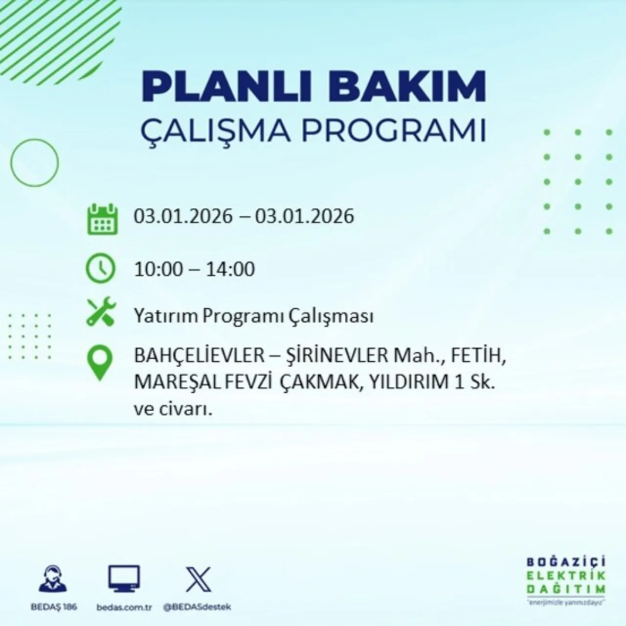 3 Ocak İstanbul elektrik kesintisi