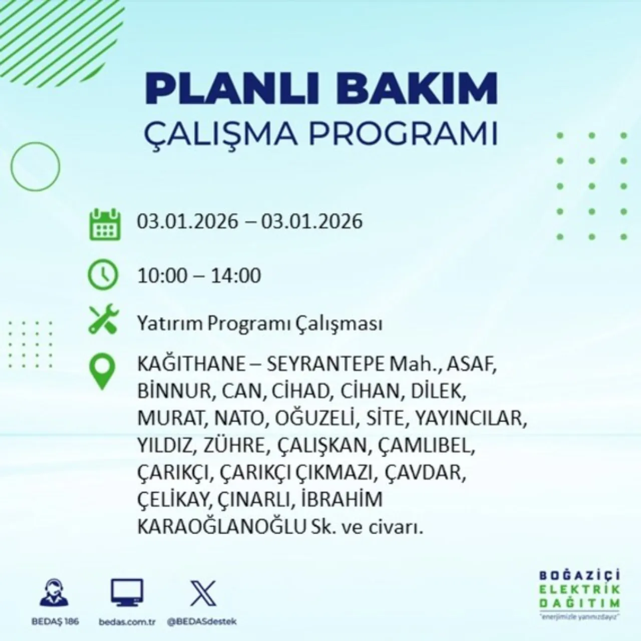 3 Ocak İstanbul elektrik kesintisi