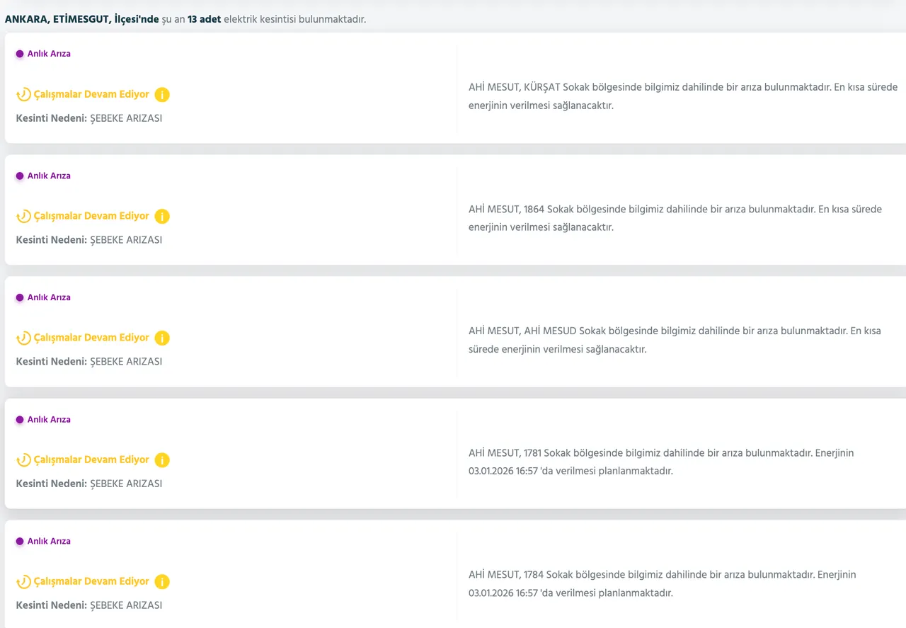 Başken EDAŞ elektrik kesintisi son dakika: 3 Ocak 2026 Ankarada elektrikler ne zaman gelecek? İşte ilçe ilçe kesinti listesi...