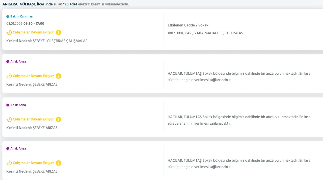 Başken EDAŞ elektrik kesintisi son dakika: 3 Ocak 2026 Ankarada elektrikler ne zaman gelecek? İşte ilçe ilçe kesinti listesi...