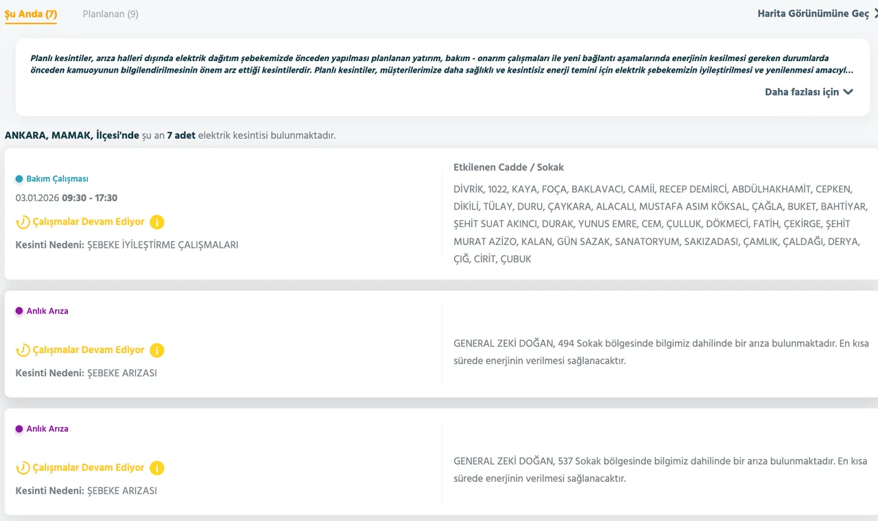 Başken EDAŞ elektrik kesintisi son dakika: 3 Ocak 2026 Ankarada elektrikler ne zaman gelecek? İşte ilçe ilçe kesinti listesi...