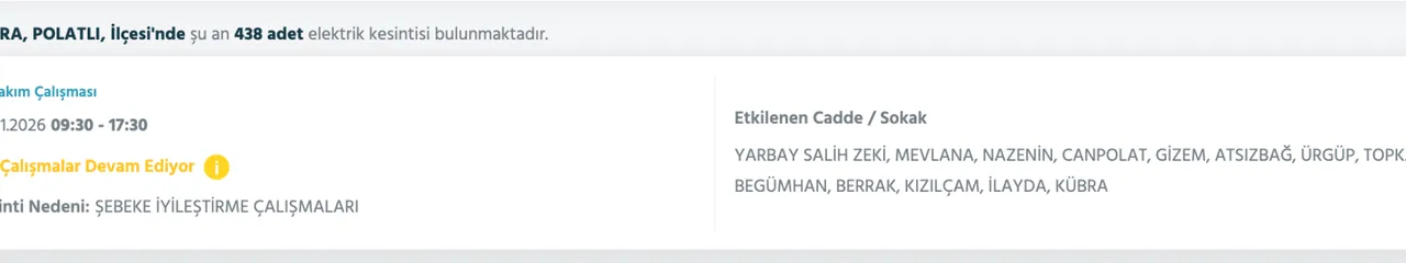 Başken EDAŞ elektrik kesintisi son dakika: 3 Ocak 2026 Ankarada elektrikler ne zaman gelecek? İşte ilçe ilçe kesinti listesi...
