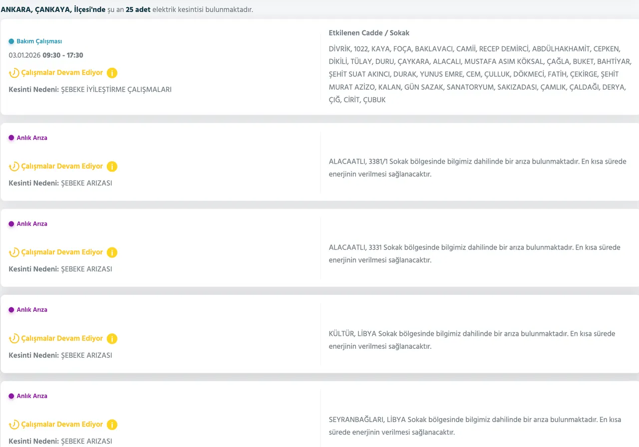 Başken EDAŞ elektrik kesintisi son dakika: 3 Ocak 2026 Ankarada elektrikler ne zaman gelecek? İşte ilçe ilçe kesinti listesi...