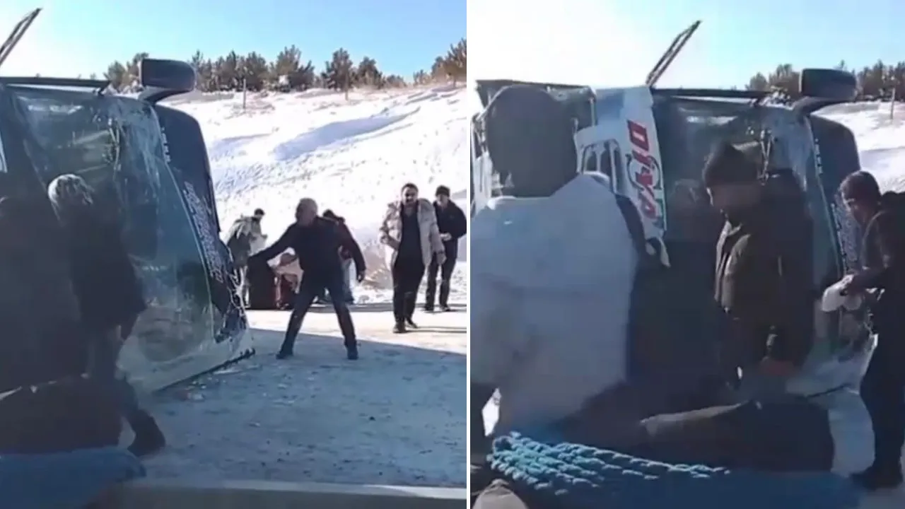 Kars’ta feci kaza: Yolcu otobüsü devrildi, 17 yaralı