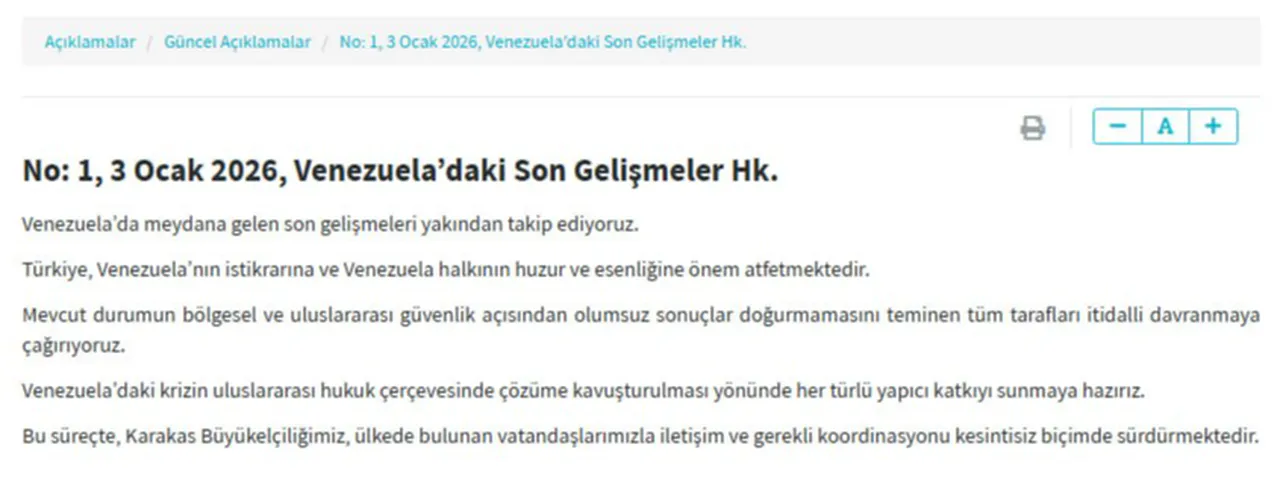 Türkiye’den Venezuela çağrısı:  Tüm taraflar itidalli olmalı