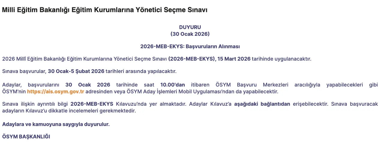 EKYS başvuruları başladı! 2026 MEB EKYS sınavı ne zaman, başvurular nereden, nasıl yapılır?