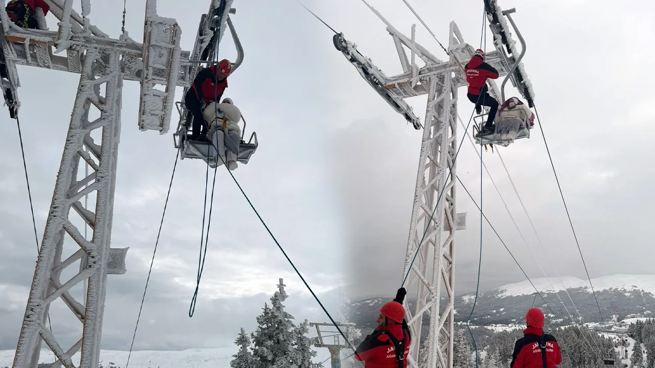 Uludağ'da korku dolu anlar! Telesiyejde mahsur kalan 40 kişi kurtarıldı