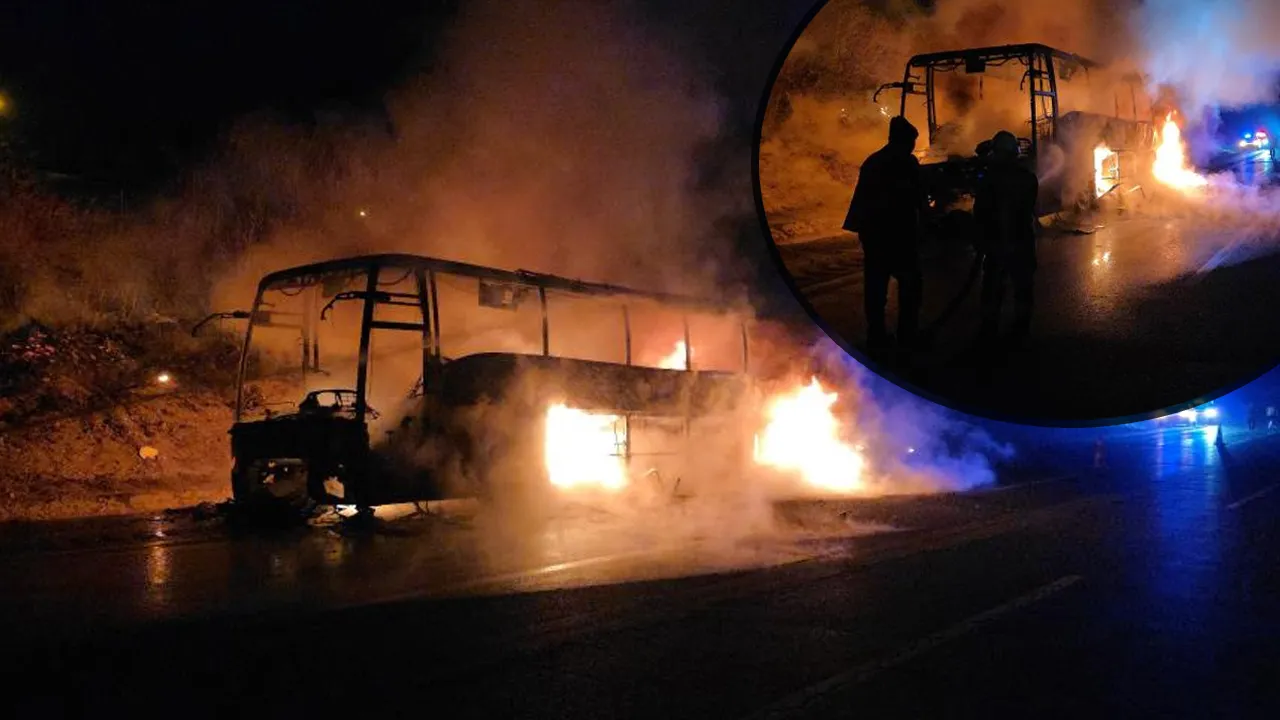 39 yolculu otobüs alev alev yandı