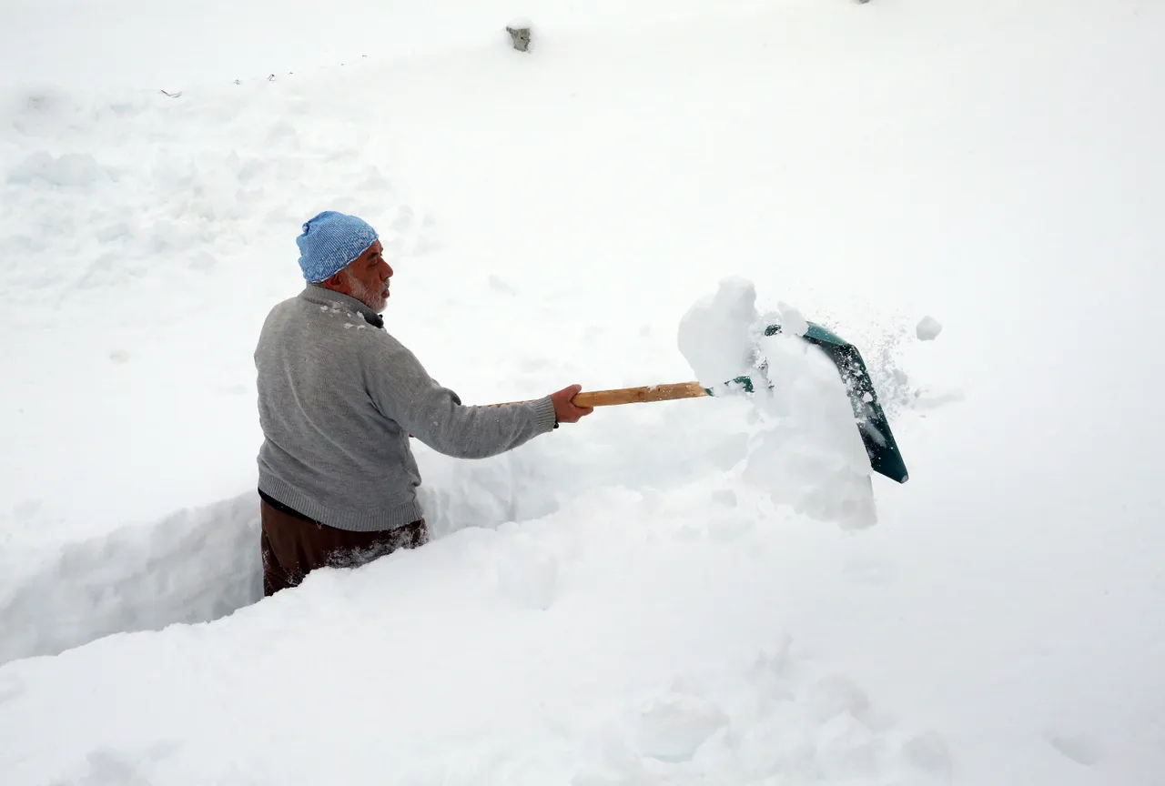 Kastamonu'da kar kalınlığının bir metreyi aştığı, bazı yerlerde iki metreye yaklaştığı dağ köylerinde yaşayan vatandaşlar, kar temizliği için yoğun mesai harcıyor. ( Özgür Alantor - Anadolu Ajansı )
