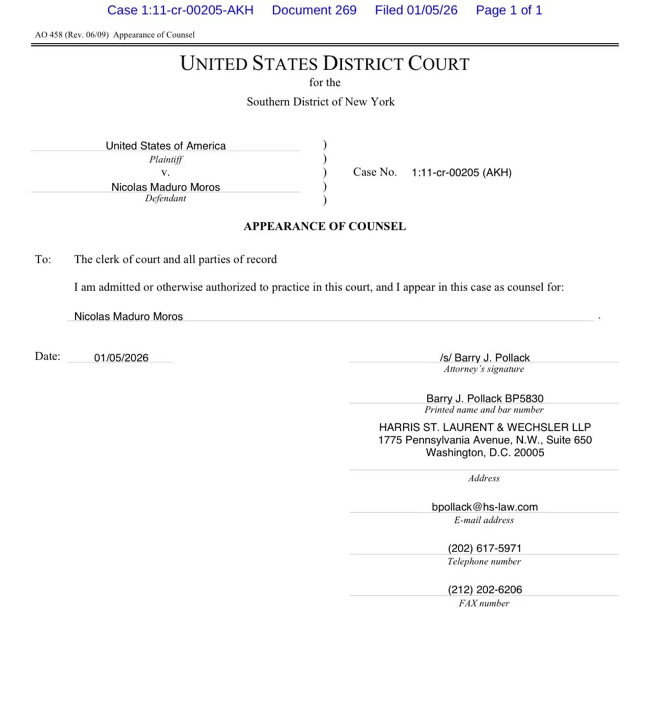 Maduro'yu mahkemede Julian Assange'nın avukatı Barry Pollack savunacak