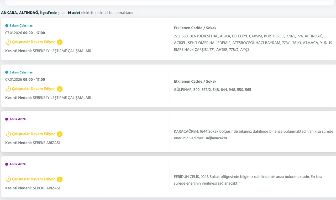 7-8 Ocak Ankarada elektrikler ne zaman gelecek? Başkent EDAŞ elektrik kesintisi sorgulama ekranı