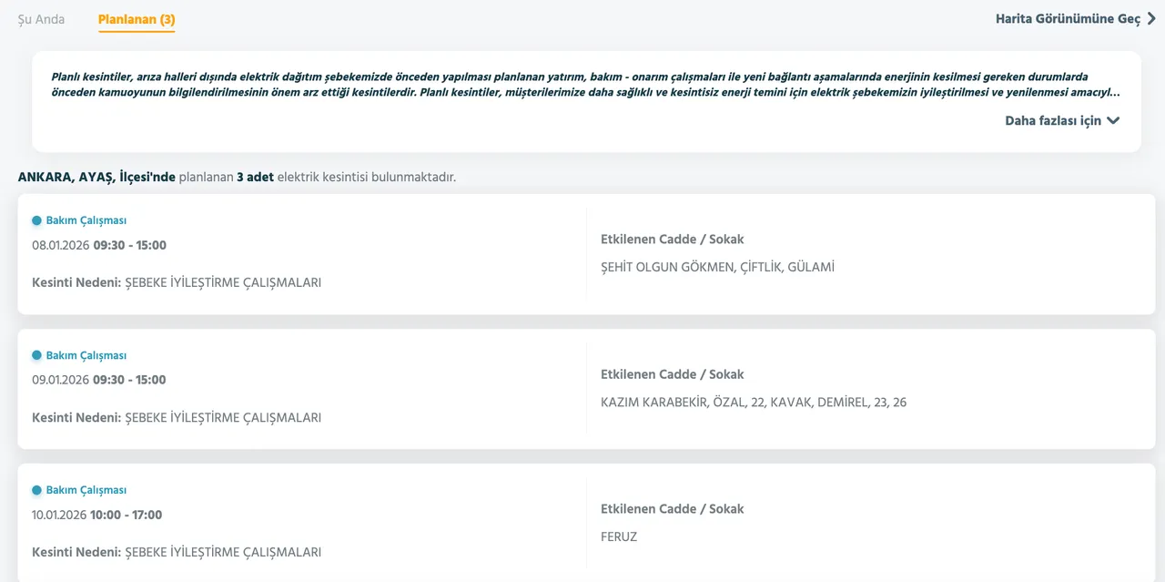 7-8 Ocak Ankarada elektrikler ne zaman gelecek? Başkent EDAŞ elektrik kesintisi sorgulama ekranı