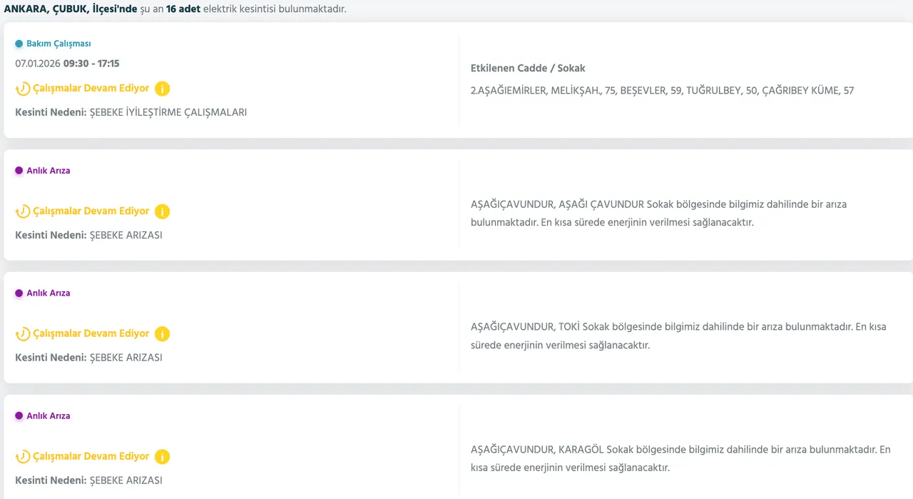 7-8 Ocak Ankarada elektrikler ne zaman gelecek? Başkent EDAŞ elektrik kesintisi sorgulama ekranı
