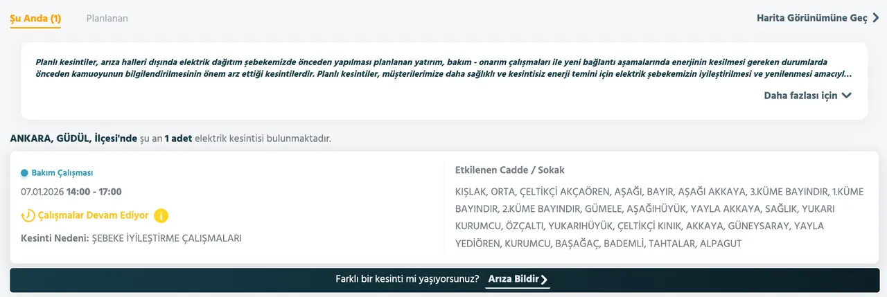 7-8 Ocak Ankarada elektrikler ne zaman gelecek? Başkent EDAŞ elektrik kesintisi sorgulama ekranı