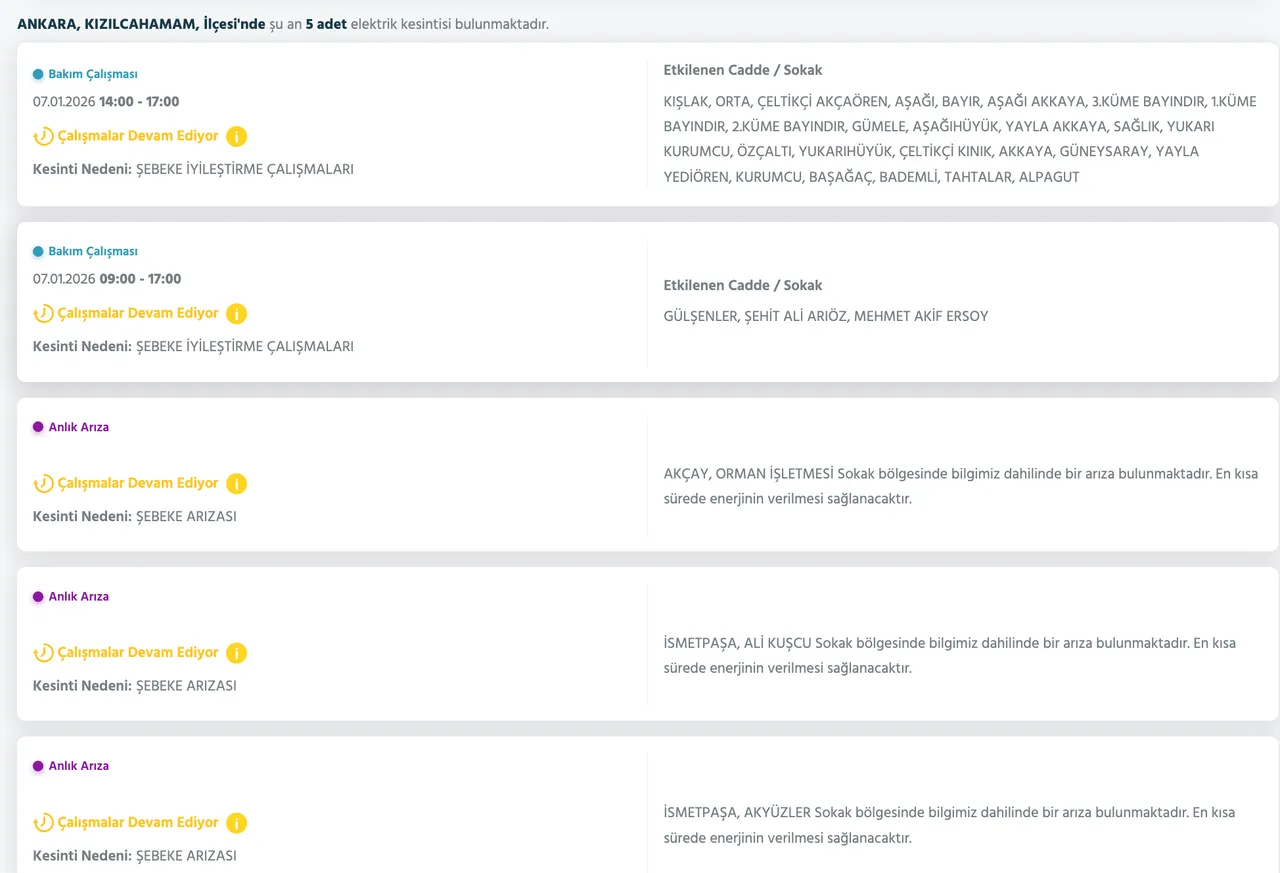 7-8 Ocak Ankarada elektrikler ne zaman gelecek? Başkent EDAŞ elektrik kesintisi sorgulama ekranı