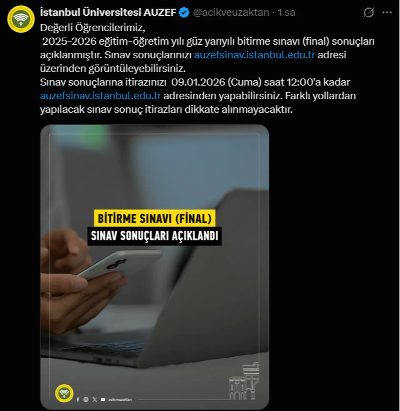 AUZEF sınav sonuçları nasıl sorgulanır? Harf notları belli oldu