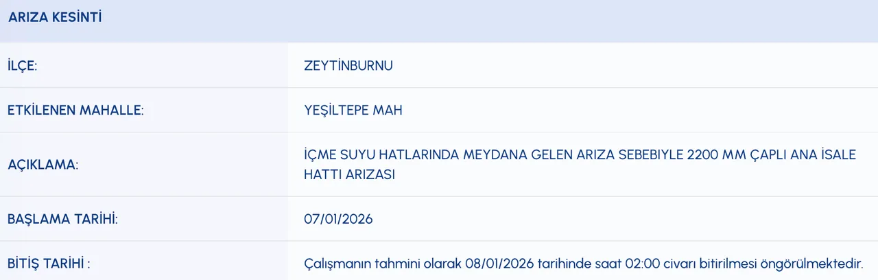 Son dakika Zeytinburnunda sular ne zaman gelecek?  İSKİ Zeytinburnu su kesintisi programı