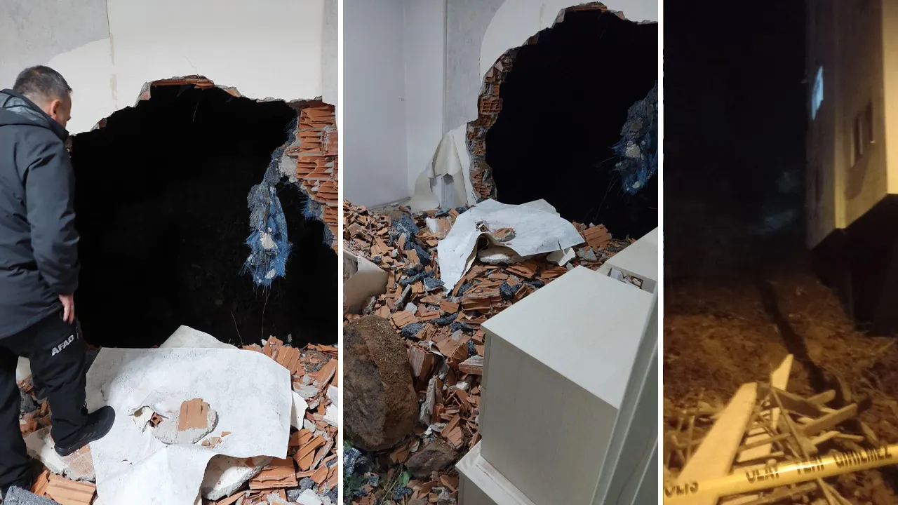 Trabzon'da heyelan! Kaya parçaları binanın duvarını yıktı, insanlar tahliye edildi