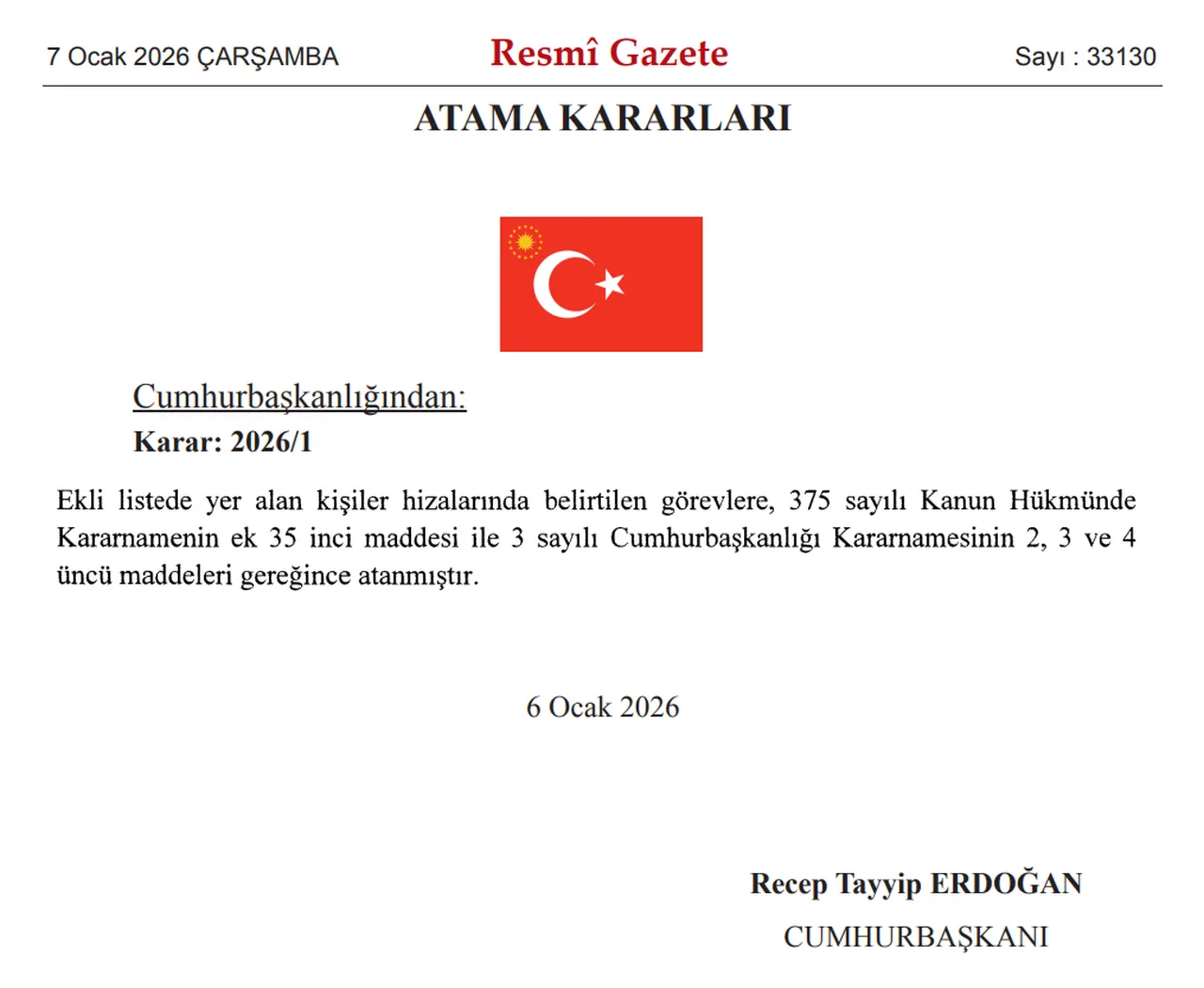 Valiler kararnamesi Resmi Gazetede yayımlandı! 7 Ocak 2026 Resmi Gazetede neler var?
