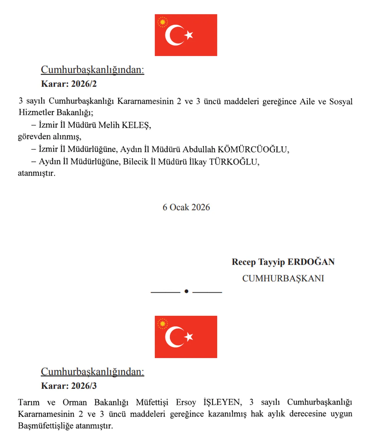 Valiler kararnamesi Resmi Gazetede yayımlandı! 7 Ocak 2026 Resmi Gazetede neler var?