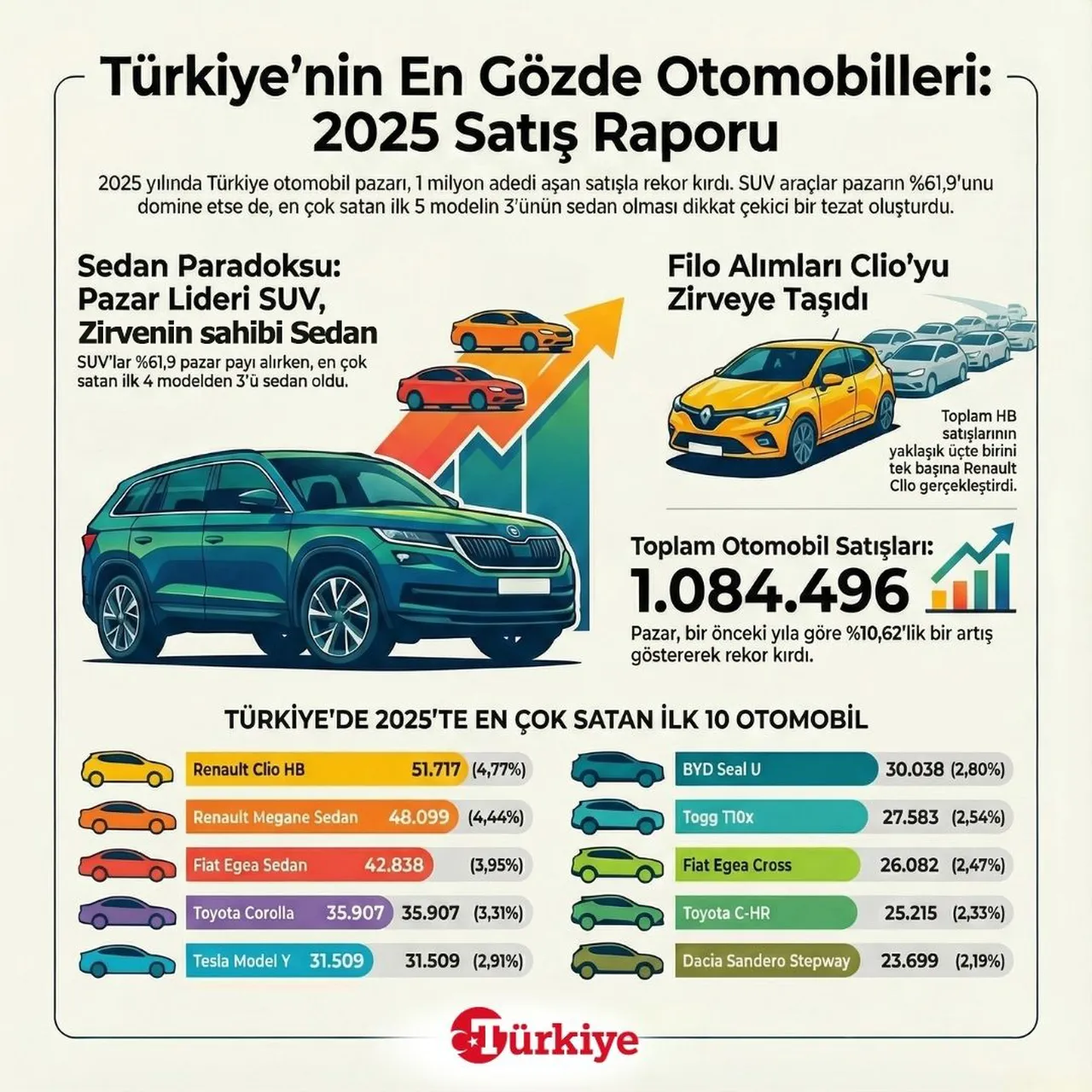 Türkiye'nin en gözde otomobilleri! İşte 2025 otomotiv satış raporu
