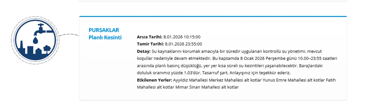 ASKİ Ankara su kesintisi! 8 Ocak Ankarada sular ne zaman gelecek? (Keçiören, Etimesgut, Çankaya