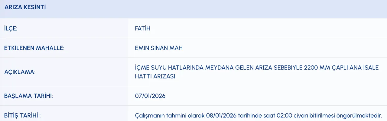 Fatih su kesintisi son dakika: Sular ne zaman gelecek?