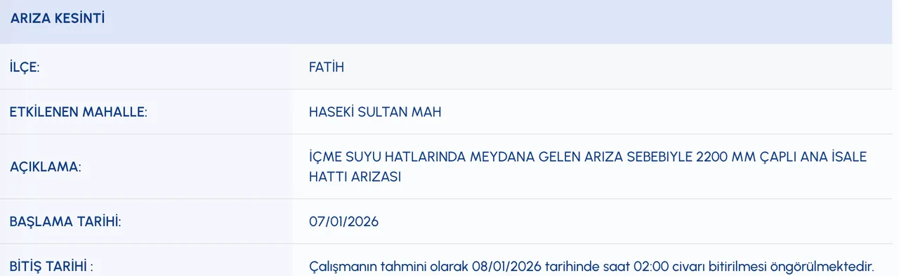 Fatih su kesintisi son dakika: Sular ne zaman gelecek?