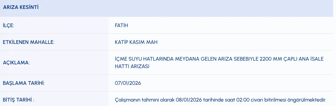 Fatih su kesintisi son dakika: Sular ne zaman gelecek?