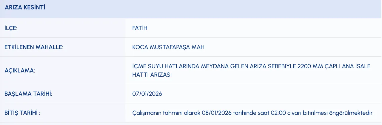 Fatih su kesintisi son dakika: Sular ne zaman gelecek?