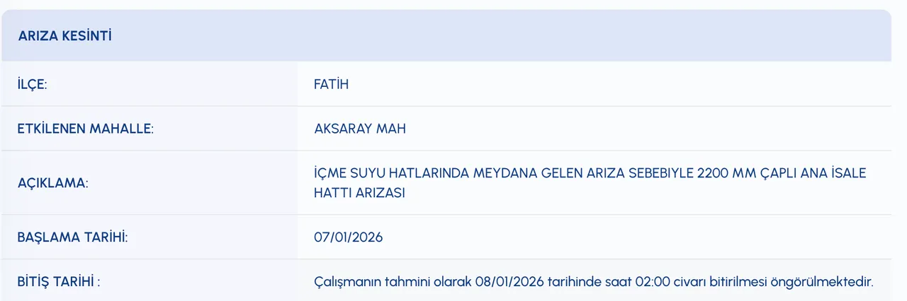 Fatih su kesintisi son dakika: Sular ne zaman gelecek?