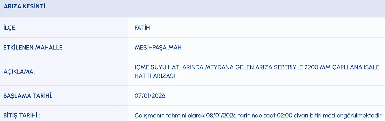 Fatih su kesintisi son dakika: Sular ne zaman gelecek?