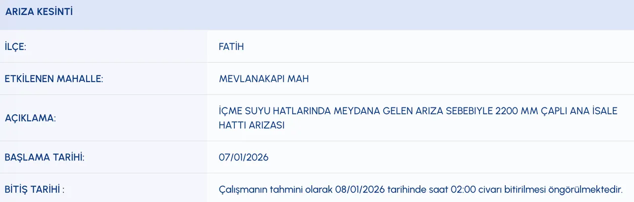 Fatih su kesintisi son dakika: Sular ne zaman gelecek?