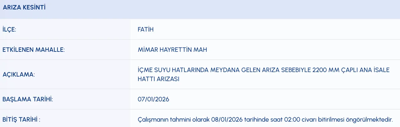 Fatih su kesintisi son dakika: Sular ne zaman gelecek?