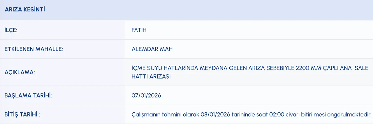 Fatih su kesintisi son dakika: Sular ne zaman gelecek?