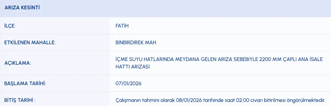 Fatih su kesintisi son dakika: Sular ne zaman gelecek?