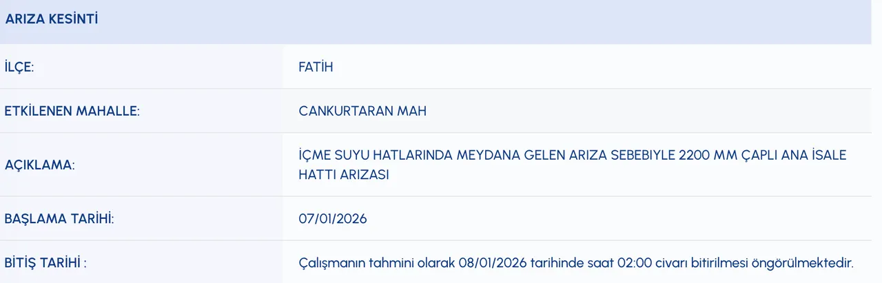 Fatih su kesintisi son dakika: Sular ne zaman gelecek?