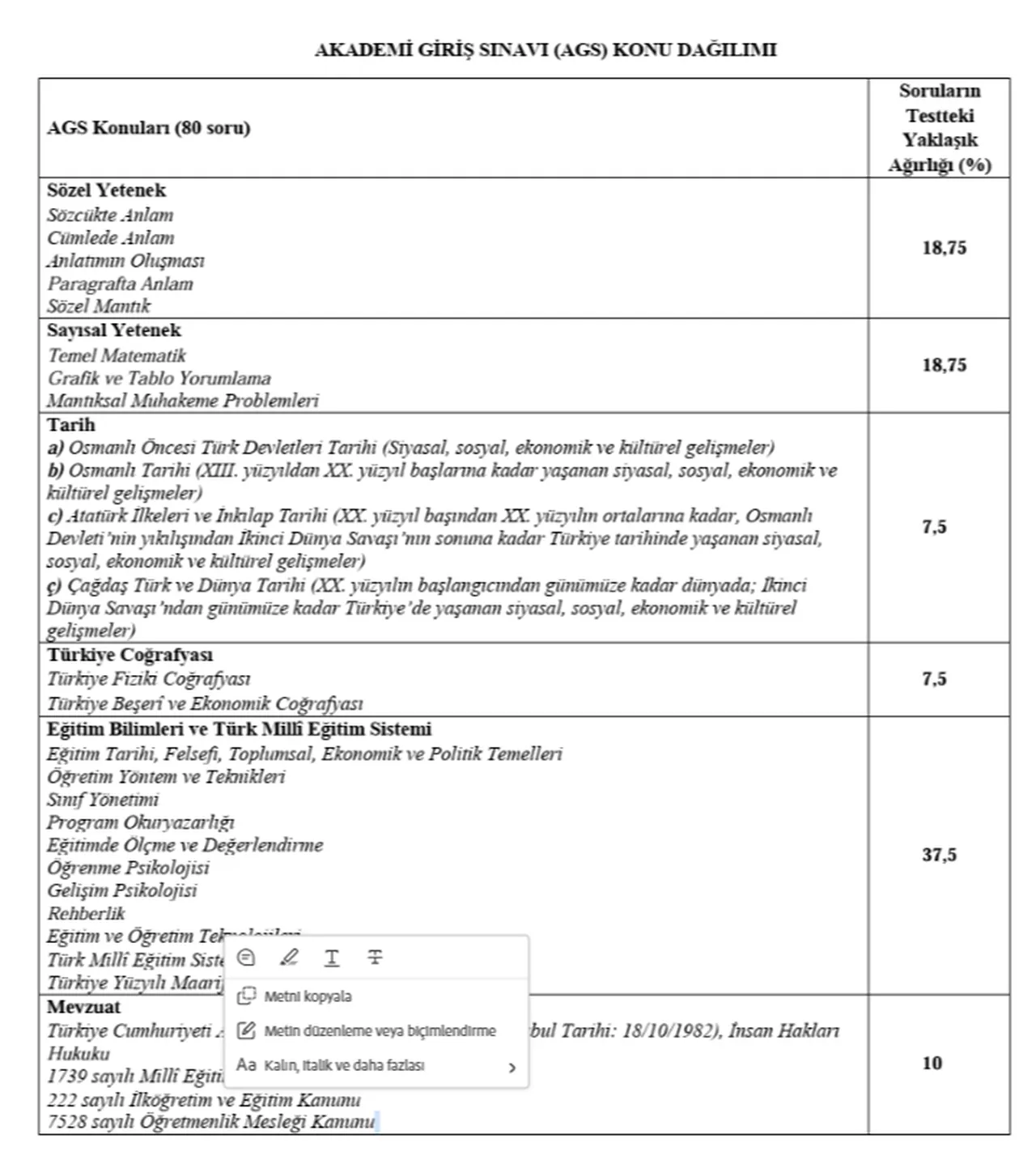 MEB AGS konu dağılımı yayımlandı