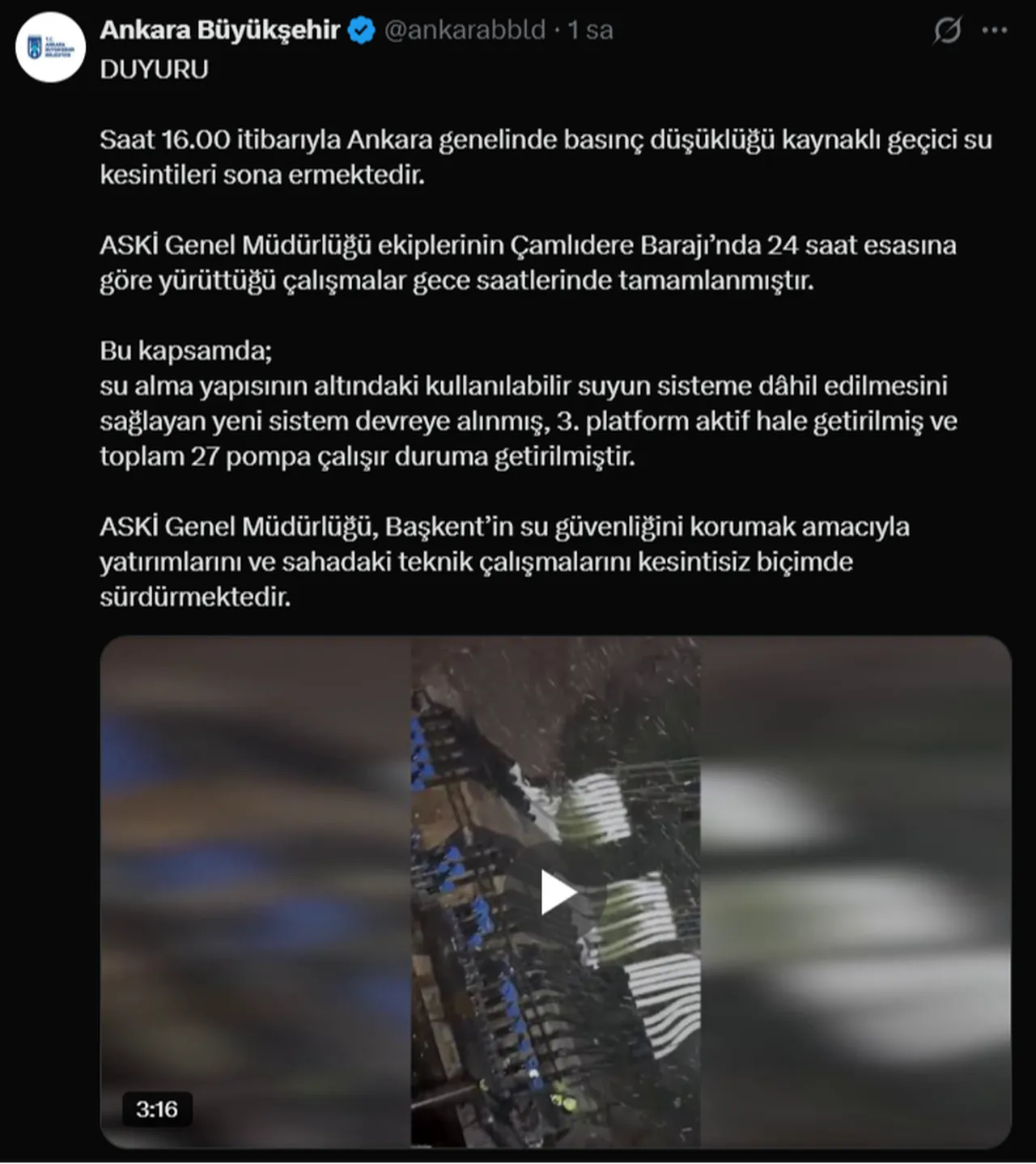 ABB su kesintisiyle ilgili açıklama yaptı! 9 Ocak Ankara ASKİ sular ne zaman gelecek?