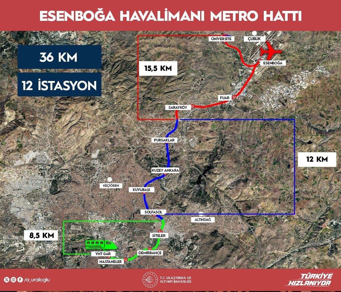 Esenboğa Havalimanı raylı sisteminde hazırlıklar hızlandı: 36 kilometrede 12 istasyon
