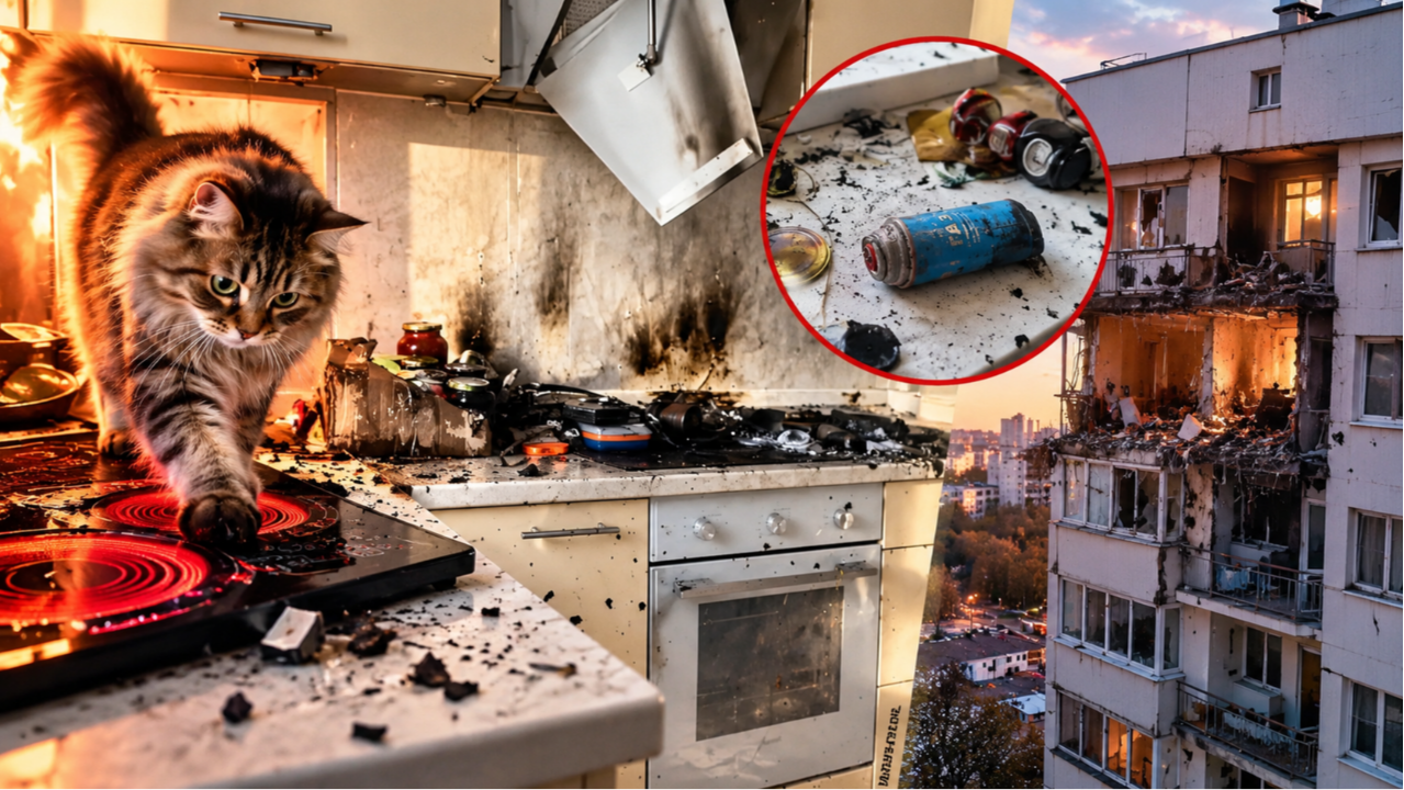 Filmleri aratmayan olay! Evde yalnız kalan kedi ocağı açtı, ortalık savaş alanına döndü