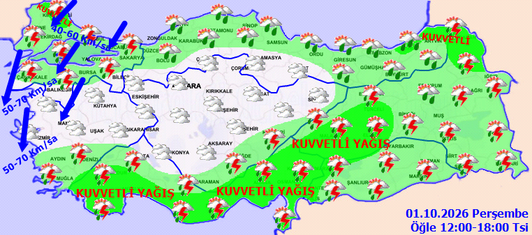 Harita şimşeklendi! 15 ile sarı kodlu uyarı, Meteoroloji saat verdi