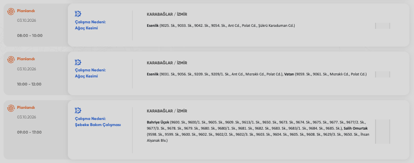 İzmir elektrik kesintisi 3-4-5 Ekim GDZ Elektrik (Buca, Bayraklı, Bornova, Bergama, Urla, Ödemiş, Kiraz, Kınık, Menderes, Bayındır, Çeşme, Karşıyaka planlı kesinti)