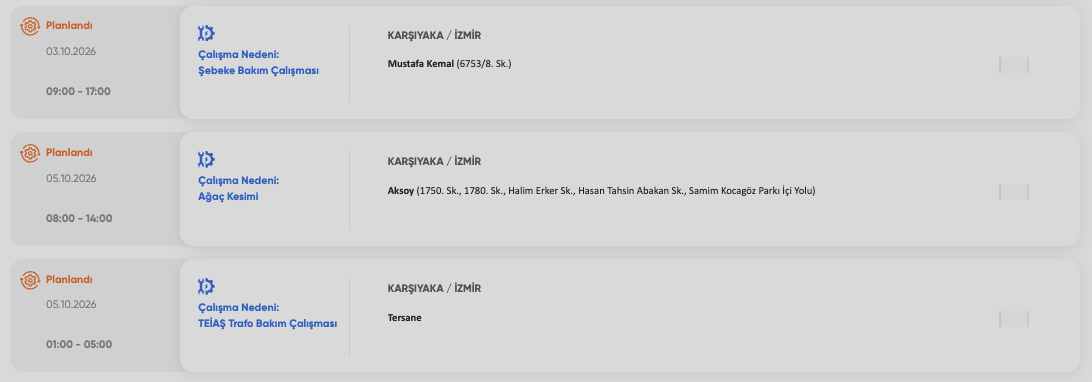 İzmir elektrik kesintisi 3-4-5 Ekim GDZ Elektrik (Buca, Bayraklı, Bornova, Bergama, Urla, Ödemiş, Kiraz, Kınık, Menderes, Bayındır, Çeşme, Karşıyaka planlı kesinti)